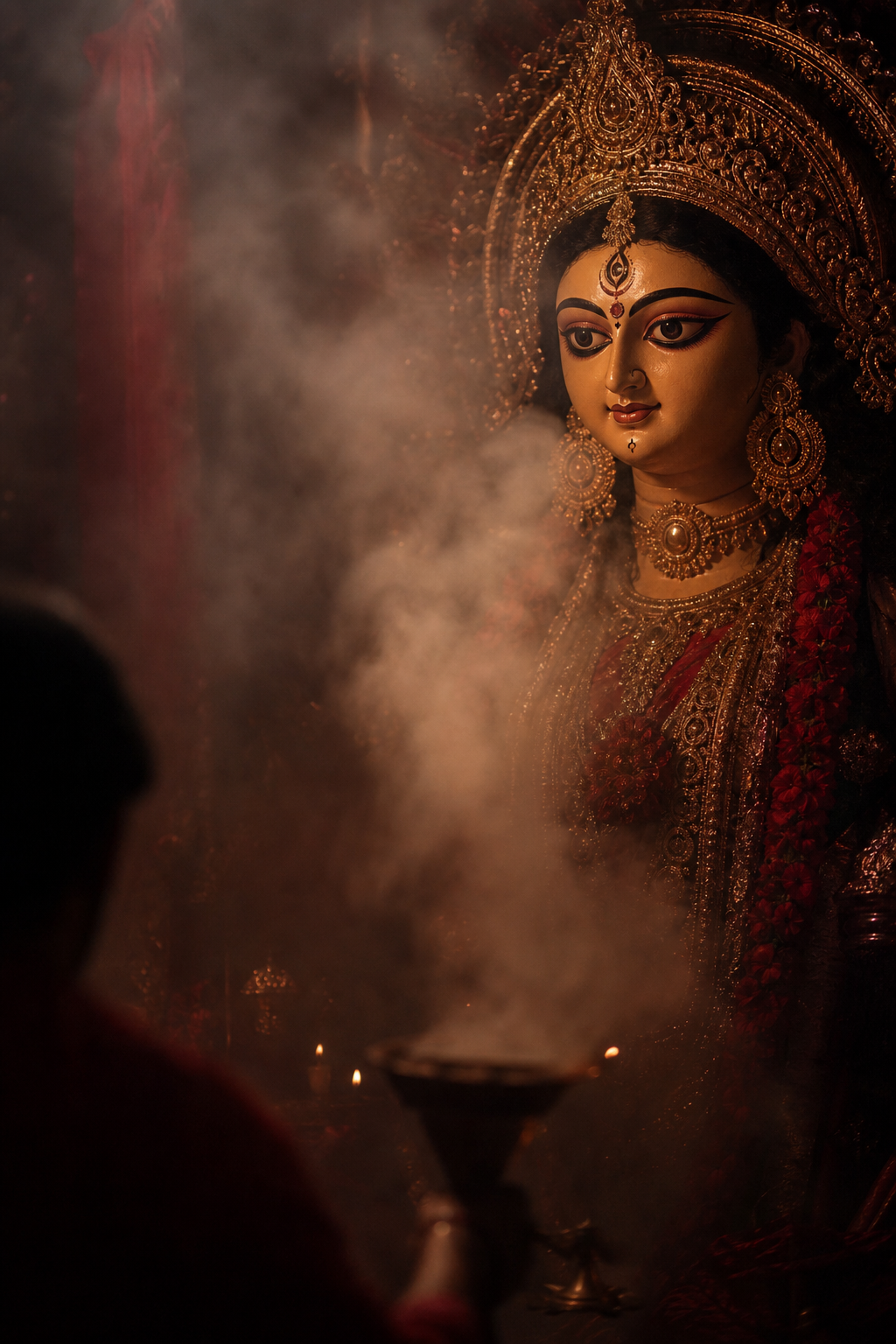 আলোয় সজ্জিত মা দুর্গার প্রতিমা